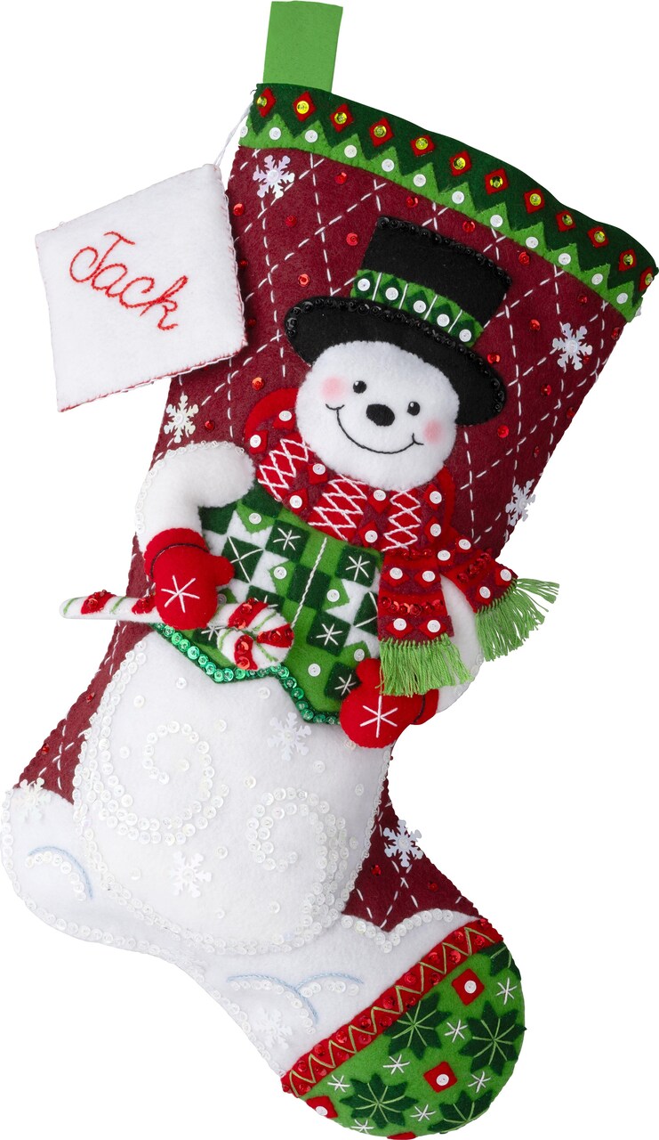Bucilla Felt Stocking Applique Kit 18" Long-Snowman's Quilted Delight